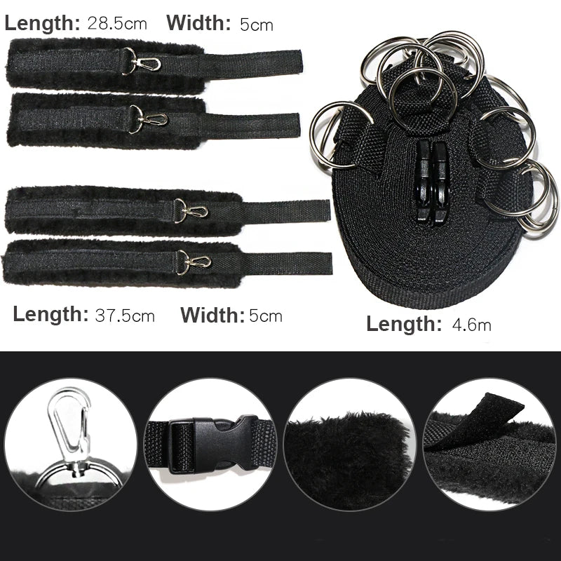 Bed BDSM Bondage Restraint Set for Couples | Nylon Handcuffs & Ankle Cuffs