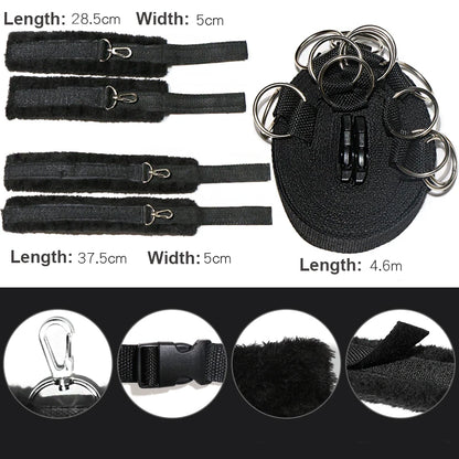 Bed BDSM Bondage Restraint Set for Couples | Nylon Handcuffs & Ankle Cuffs