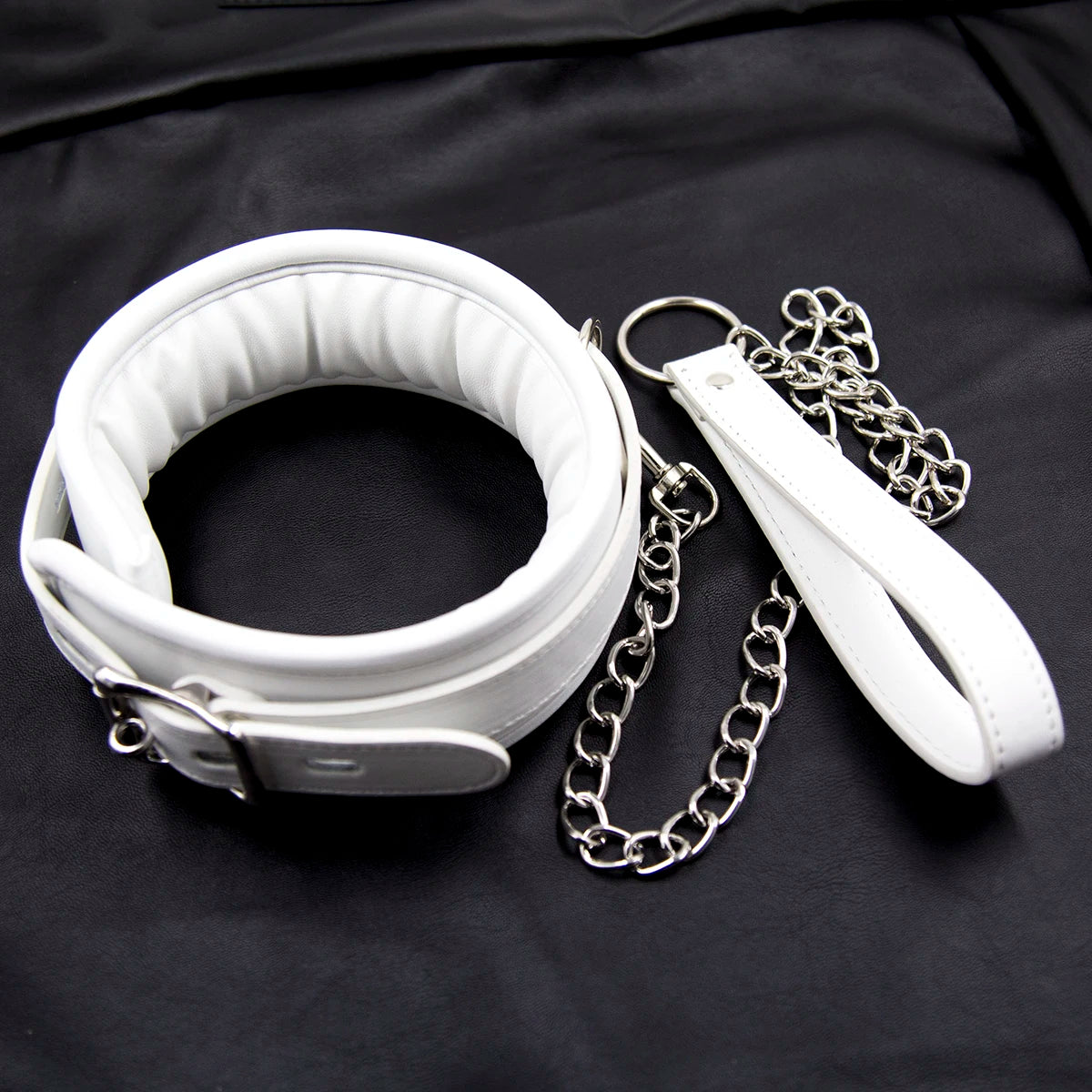 Bondage Collar Leather And Iron Chain Link Metal Hole | Premium Lifestyle Collar - Adjustable Leather Accessory with Metal Hardware