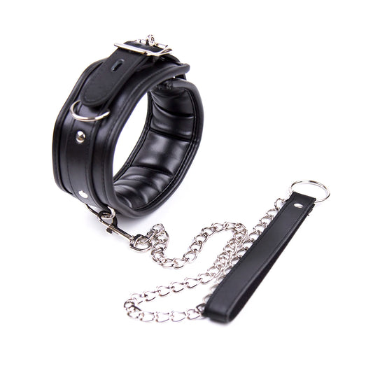 Bondage Collar Leather And Iron Chain Link Metal Hole | Premium Lifestyle Collar - Adjustable Leather Accessory with Metal Hardware